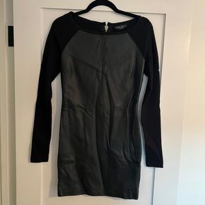 Small Partially Pleather Long Sleeve Dress